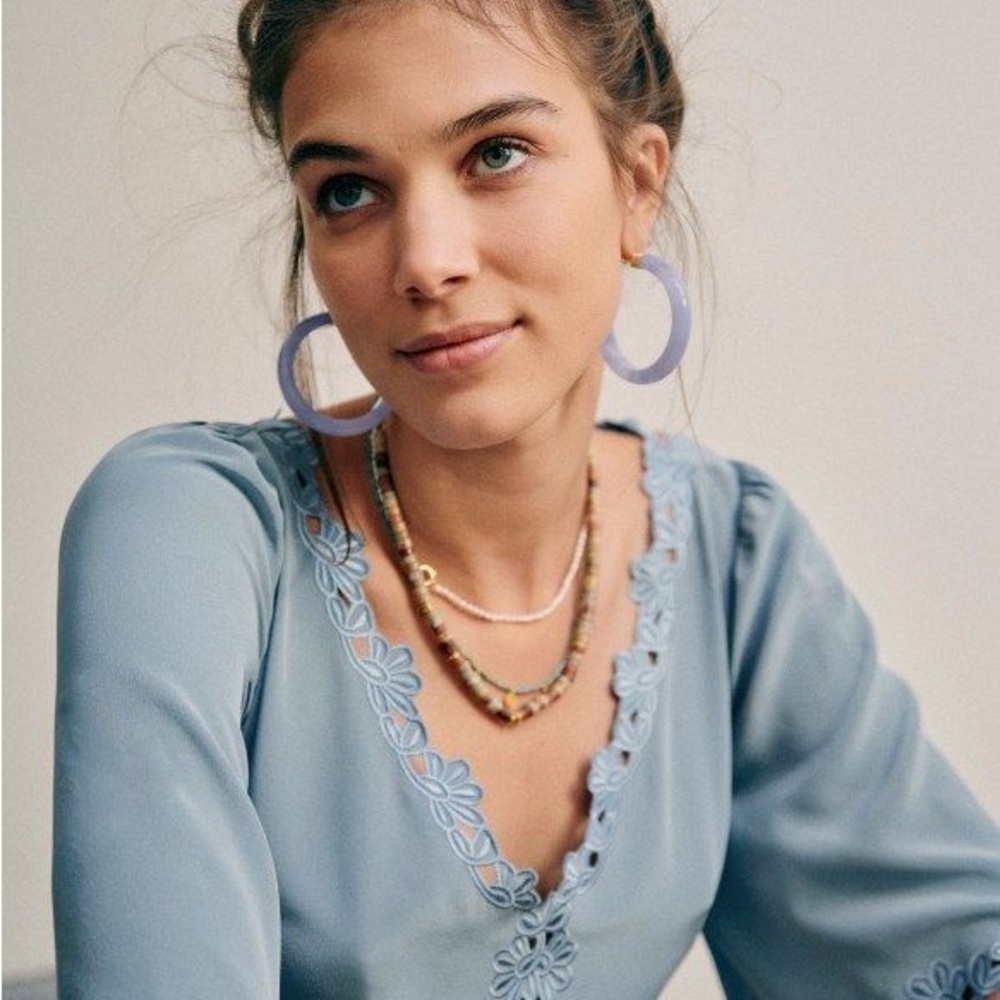 Sezane NWT Ilonie silk blouse in vintage blue
